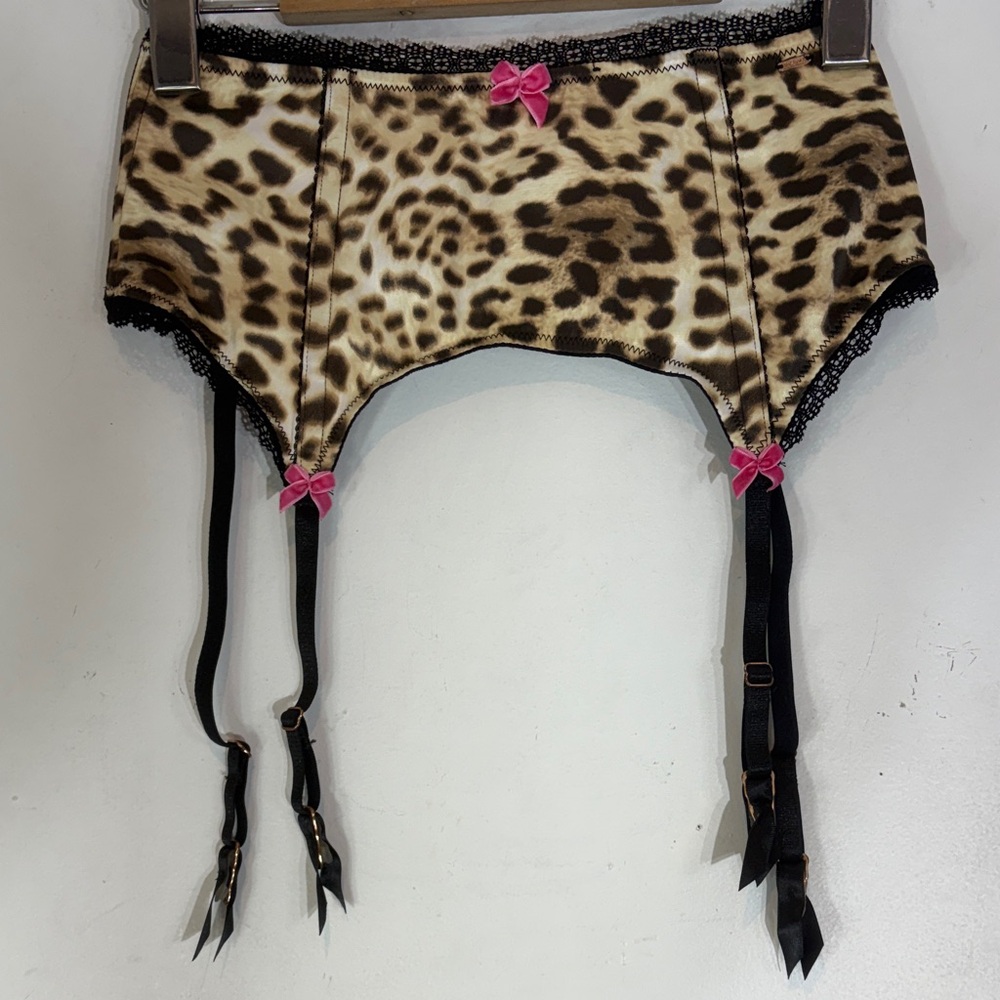 La Senza Leopard Garter Belt M Lace Trim Lingerie EUC Y2K Sexy